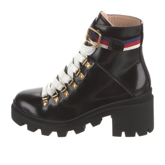 Gucci Black Chunky Heel Lace-Up Boots - Picture 1 of 4